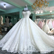 White Stain Ball Gown Wedding Dresses Puffy Beading Off Shoulder Long Train Imperial Latest Bridal Wedding Gowns Dubai